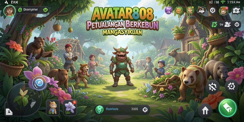 Tangkapan layar AVATAR808 menampilkan kebun yang indah dengan berbagai tanaman.