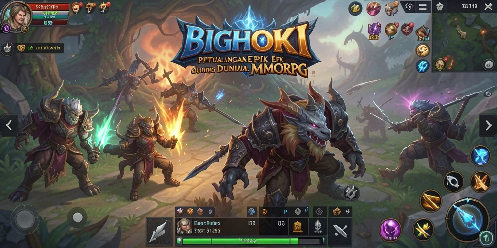 Menampilkan aksi seru dalam petualangan MMORPG BIGHOKI.