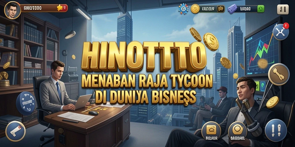 Screenshot gameplay HINOTOTO menampilkan aksi manajemen bisnis seru.