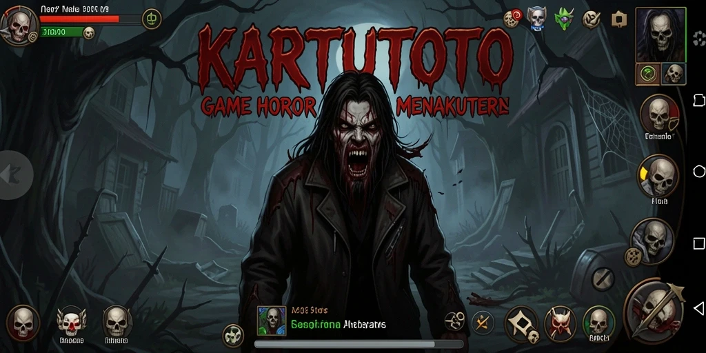 Gameplay KARTUTOTO dengan suasana horor yang mencekam dan efek suara menyeramkan.