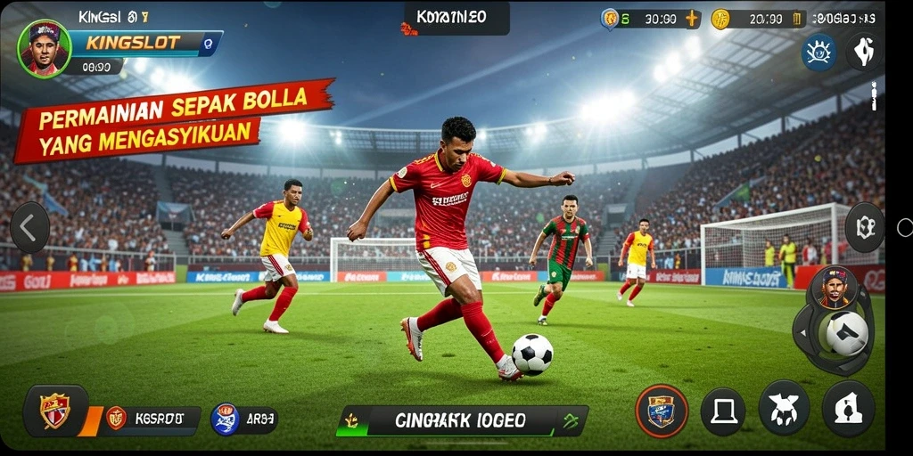 Tampilan gameplay KINGSLOT dengan aksi sepak bola yang seru