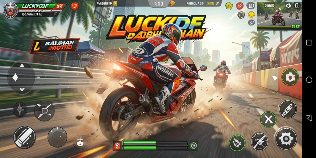 Gameplay LUCKYDF yang mendebarkan dengan balapan motor.