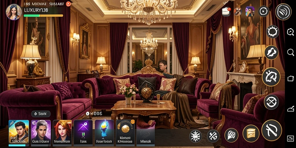 Screenshot gameplay memperlihatkan kehidupan mewah dalam LUXURY138.
