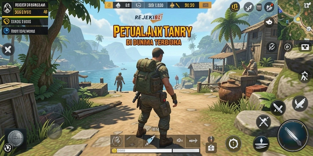 Tangkapan layar menampilkan aksi seru di dunia terbuka REJEKIBET.