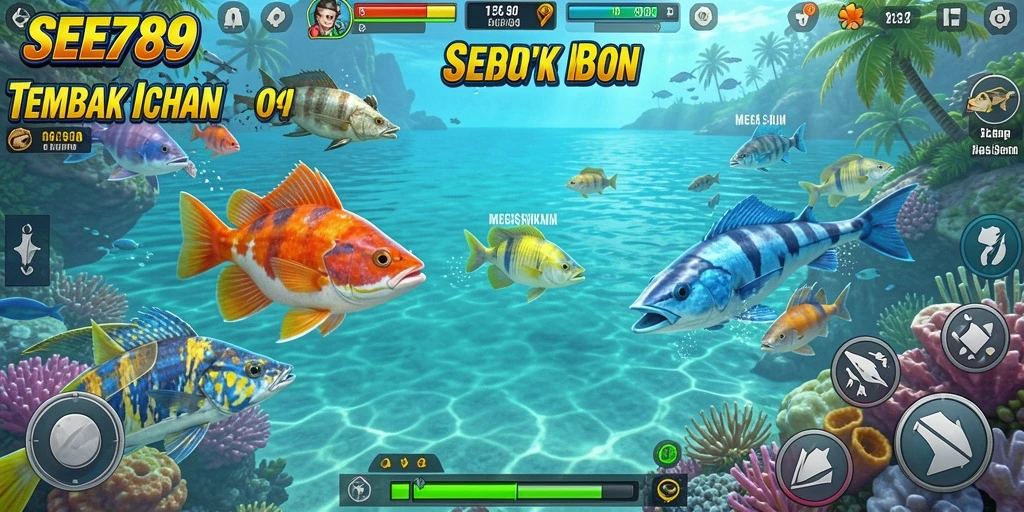 Screenshot gameplay menunjukkan aksi menembak ikan yang menarik dan mengasyikkan.